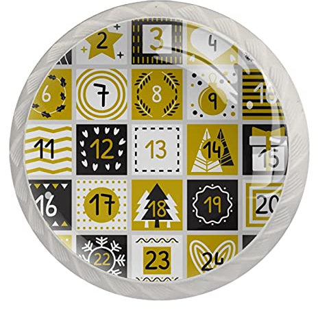 Schubladengriffe für Weihnachten, Adventskalender, gelb, kariert, mit Schrauben, 4 Stück