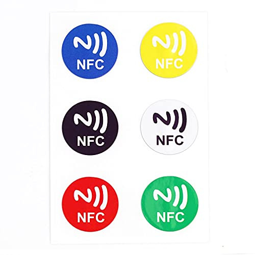 BerryBase 6 Stücke NFC 215 Karten 25 mm selbstklebend und farbig sortiert, Ntag215 NFC Tag Münzform, wiederbeschreibbare leere weiße NFC 215 Karten, kompatibel mit iphone TagMo und Amiibo, NFC fähig