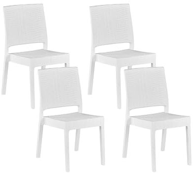 Beliani Gartenstühle im 4er Set in Rattanoptik aus Kunststoff weiß Fossano