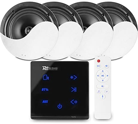 Power Dynamics Bluetooth Ceiling Speaker System – A100B Bluetooth Wall Amplifier & 4x NCSS5 5.25 Ceiling Speakers – Home Audio Music Kit, Flush-Mounted, Wireless Hi-Fi Stereo Sound Solution