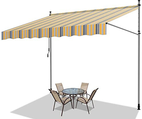 Fiqops Klemmmarkise mit Handkurbel Balkon, Balkonmarkise ohne Bohren, Markise UV-beständig, Sonnenschutz wasserdicht, Höhenverstellbar, 400x120x 200-300cm Gelb Blau