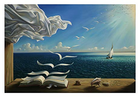Salvador Dalí Lienzo abstracto Decoraciones de arte de pared - Libro de olas Pintura al óleo de velero Decoración para el hogar Póster de gran tamaño 80x110cm (31x43in) Con marco