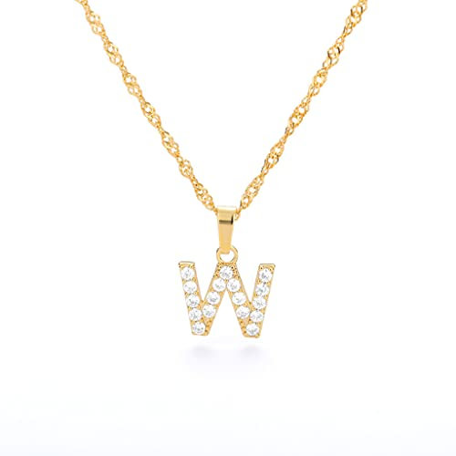 Buchstaben Kette Personalisierte Halskette mit Initial Buchstaben Anhänger Alphabet A-Z Buchstabenkette Damen Gold Kette Namenskette Geschenk für Frauen Weihnachten Geburtstag Valentinstag (W)