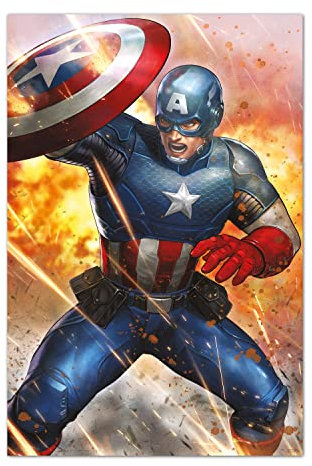 Grupo Erik Marvel Poster - Captain America Under Fire Poster - Kunstdruck - Deko Wohnzimmer oder Deko Schlafzimmer - Deko Zimmer - Größe : 61 x 91, 5 cm Marvel Fanartikel - Offizielle Lizenz