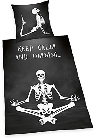 Herding Skelett Bettwäsche-Set, Kopfkissenbezug 80 x 80 cm, Bettbezug 135 x 200 cm, Mit leichtläufigem Reißverschluss, 100% Baumwolle/Renforcé, Schwarz/Weiß