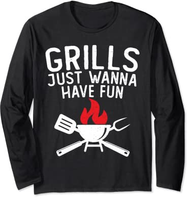 Grills Just Wanna Have Fun Lustiger Retro-BBQ im Used-Look Langarmshirt