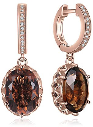 JewelryPalace Ovalschliff 7.2ct Echt Rauchquarz Ohrhänger Silber 925 Damen Rosegold, Braun Schmuck Set, Ohrringe Silber Edelstein Mädchen, Creolen Silber Modeschmuck mit Stein für Frauen Geschenke