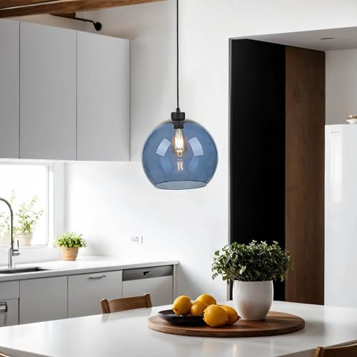 Suspension verre fumé bleu marine D: 30cm E27 pour salon cuisine couloir chambre suspension lampe suspendue plafond intérieur
