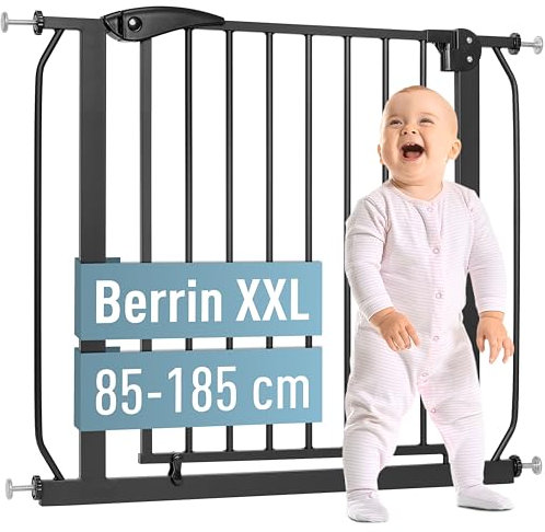 ib style Berrin XXL Treppenschutzgitter 85-185cm, Ohne Bohren, Kinderschutzgitter Treppen, Babygitter, Schwarz, 135-145 cm