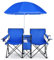 COSTWAY 2-Sitzer Campingstuhl mit Sonnenschirm, Kühltasche, Getränkehalter & Seitentasche, klappbarer Angelstuhl mit Tragetasche, Faltstuhl, Klappstuhl für Camping, Angeln, Picknick (Tiefblau)