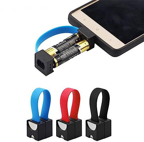 Portable Emergency Phone Charger Quick Charger Powered by 2pcs AA Batteries with Micro USB/USB-C/for Apple Adapter for Universal Phone (Blue, Micro usb)