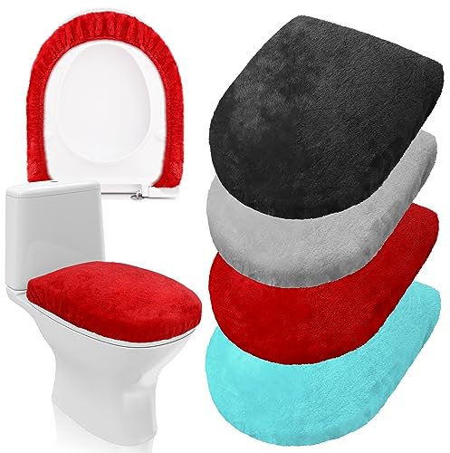 Preboun 4 Pcs Toilet Lid Cover for Bathroom Velvet Soft Toilet Lid Seat Cover Washable Machine with Elastic Bottom Fits Most Lids(Bright Colors)