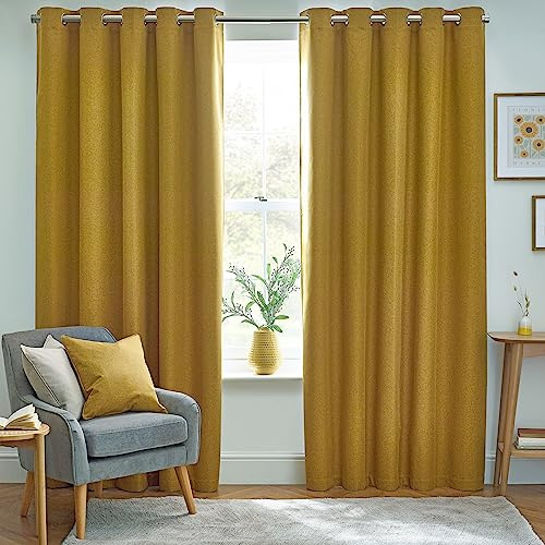 furn. Dawn Textured Blackout Ösenschals - Thermisch Gefüttertes Paar (Senfgelb, Breite 168 x Länge 229cm)