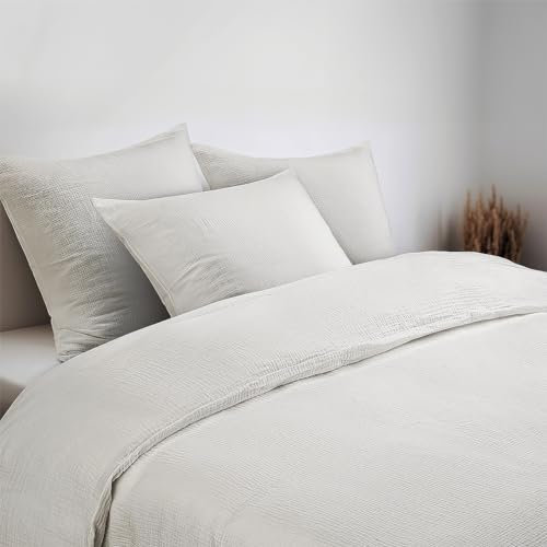 Bellevue Musselin Bettwäsche Weiß 135x200 + 80x80 cm 2teilig, Premium Baumwolle, atmungsaktiver Bettbezug, optimaler Temperaturausgleich, bügelfreie Bettwäsche, Allergiker Geeignet, ÖKÖ TEX