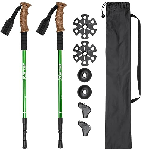 JELEX Nature Teleskop Walking Stöcke für Nordic Walking verstellbar, inkl. diverser Aufsätze für Outdoor Aktivitäten, ultraleichte Wanderstöcke mit Antishock-Technologie