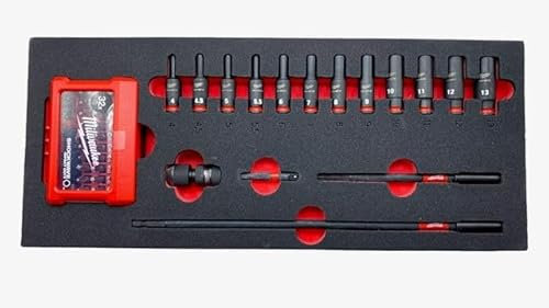 Milwaukee 1/4 Inch Shockwave Impact Sockets Long 17-Piece Insert for Workshop Trolley 78 cm