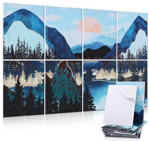 Yrendenge Art Acoustic Panels, Sound Proofing Padding 8 Pack Self-adhesive Acoustic Wall Panels, 48 x 32 Decorative Sound Absorbing Panels High Density Panels for Home Studio (Landscape Patterns)