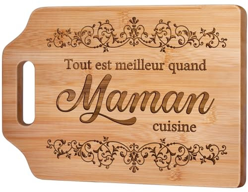 Giftasy Cadeau Maman, Cadeau Anniversaire Maman - Planche à Découper en Bambou Gravée, Cadeau Fete des Meres Original, Idee Cadeau Mere Cuisine (31,2 × 22,0 × 1,0 cm)