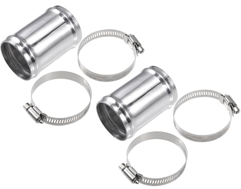 QUARKZMAN 2er Set Aluminiumlegierung Rohr 2 51mm Länge 3 76mm Gerade Lufteinlassrohr mit 4 Schellen Silberfarben für Auto