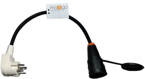 Adapter-Kabel Starkstrom Leitung Perilex Winkelstecker 16A auf Schuko-Kupplung von PCE H07RN-F 3G2,5 mm² Gummischlauchleitung Camping 0,5m Made in Germany schwarz