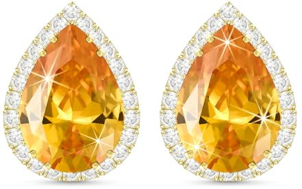 Linawe Yellow Citrine Stud Earrings, Gold Hypoallergenic Statement Imitation Diamond Wedding Earrings Studs, Orange Cubic Zirconia Teardrop Rhinestone Crystal Piercing Earrings Set
