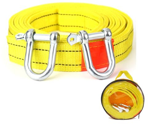 Tow Rope Car Heavy Duty Tow Rope Super Stretch Tow Rope 4 Metres 5 Tonnes (11000 Lbs) Truck Recovery Strap for Towing Tow Rope Nylon Tow Rope with 2 Safety D-Ring Hooks - Yellow