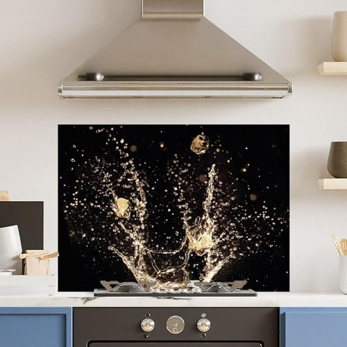 Premium 90cm x 65cm Champagne Splash Glass 6mm Kitchen Splashback Heat Resistant Toughened Polished Edges - Back Splash Back Coloured Hob Painted Tempered Splashback