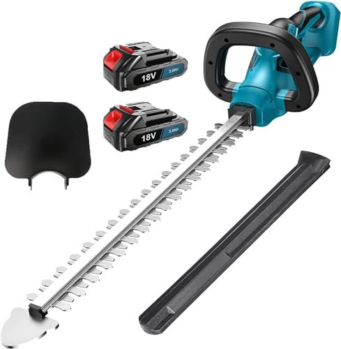 Akku Heckenschere, Ersatz für Makita 18V DUH502Z, kompatibel mit Makita BL1830B, mit 2x3000mAh Akku und Ladegerät, Bürstenlos, für Trimmen im Park Garten