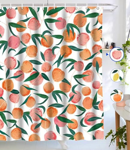 Duschvorhang 120 x 200 Pfirsich Duschvorhänge Pfirsich Anti Schimmel Waschbar Polyester Textil Shower Curtains für Badezimmer Badewanne mit 8 Haken, Y6285