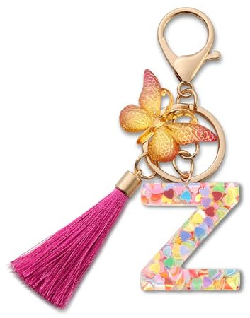 MORSUNBELA Porte-clés pour fille, porte-clés avec lettre, porte-clés papillon, porte-clés lettre initiale pour femme, rose, Rose-Z, S