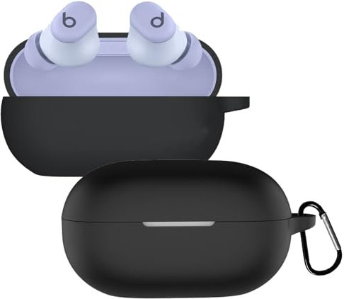 KUSINHOKA Custodia Compatibile con Beats Solo Buds, Cover Protezione in Silicone con Gancio Portachiavi, Morbido Antiurto Portatile Custodia Protettiva [Ricarica Wireless], Nero