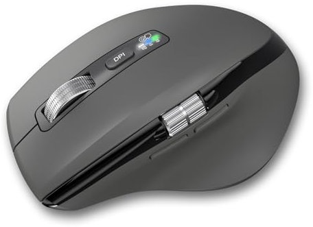 INFINMIND Ratón Bluetooth Inalámbrico con Smart Flying Scroll, Rueda ergonómica para Pulgar, silencioso para 3 Dispositivos - Compatible con Windows/Mac OS/Chrome/Android (Gris)