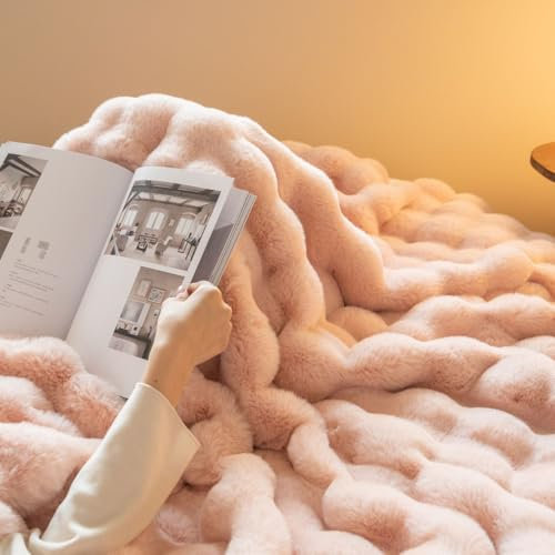 Lanqinglv Kuscheldecke Flauschig Decke 220x240 Rosa,Kaninchen Kunstfell Decke Plüsch,Wohndecke Dick Flanell Couchdecke Warme Überwurfdecke Sofadecke Blanket Für Bett Sofa Schlafzimmer Büro