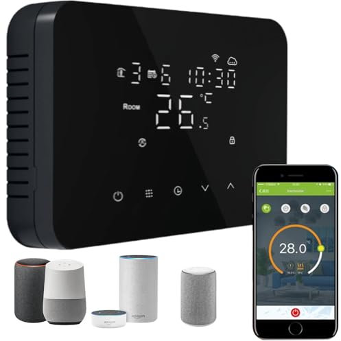 CRONOTERMOSTATO WIFI A BATTERIA SOFT TOUCH SMARTPHONE APP ALEXA TERMOSTATO CALDAIA DA PARETE O BOX 503 programmabile controllabile a distanza TUYA o Smart life CALDO/FREDDO (NERO)