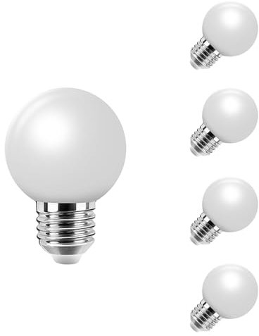 HUAMu 5er Pack 2W E27 LED Leuchtmittel, Glühbirne E27 Kaltweiss, E27 G45 Schraubverschluss Glühbirne, 6500K, Wasserdichte für Innen und Außen Bereich Urlaub Party Dekoration, AC 220-240V