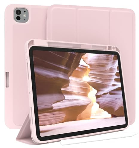 EAZY CASE - Funda Protectora con Soporte para lápiz óptico para iPad Pro 11 (2024) Funda Tapa Tablet Touchpen Smartcase Desmontable Plegable Auto Sleep Wake Up en Rosa