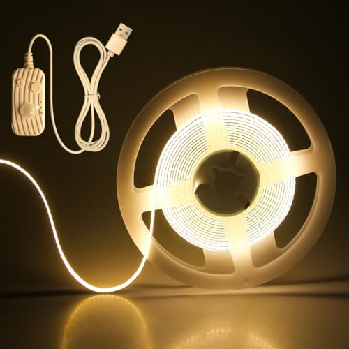 Aclorol COB LED Streifen 3M mit Bewegungsmelder LED Strip Warmweiss 3000K Dimmbar 5V LED Band 960LEDs Hohe Dichte Nachtlicht Für Schrank Küche Treppe Babyzimmer Kleiderschrank Kopfteile 8mm Breit