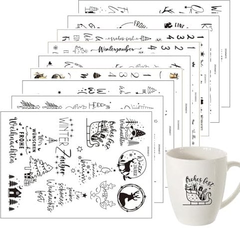 Rub on Stickers, 9×Rub on Transfer Stickers Christmas Sticker, Rub on Stickers Christmas, Rub on Stickers for Crafts, Christmas Candle Stickers, Christmas Decorations Stickers for Candles Window Mugs