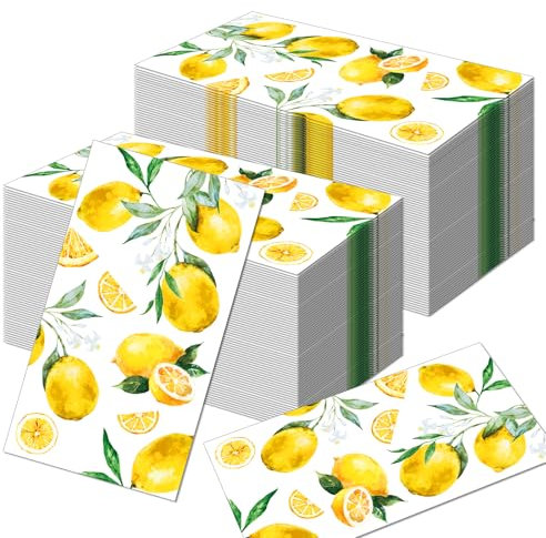 Servilletas de papel de limón, servilletas de cóctel, servilletas de cena, servilletas de papel amarillo, vajilla para fiestas de cumpleaños de niñas y niños, decoraciones de fiesta temática de frutas