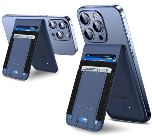 HiWe for MagSafe Wallet Stand with Find My, Anti-Lost Strongest Magnetic Wallet for iPhone 17/16/15/14/13/12 Series, 9 Cards Holder, Leather RFID, Navy Blue