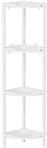 Lifewit 4 Tier Floor Standing Shower Caddy Corner, Plastic Metal Splicing Rustproof Corner Stand for Bathroom, Kitchen with 4 Hooks, Shelf Storage Rack for Shampoo, Skincare, Fruit, Vegetables, White