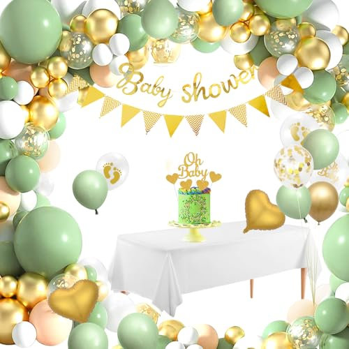 Baby Shower Deko Jung,Baby Deko Junge Mädchen, Grüne Gold baby Shower Dekoration, Babyparty Deko, Gender Reveal Party, Geburtstag Party, Babyparty, Hochzeit, Jungle Safari Dekorationen
