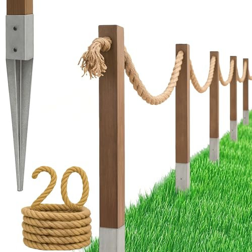 BOGATECO Holzzaun mit Juteseil | Segelzaun 20 m | 13 verschiedene Längen | Montagesatz enthalten