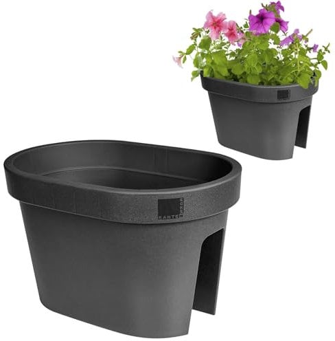 Blumentopf Pflanztopf Balkonkasten Geländertopf 40 cm Oval Anthrazit für Balkon Geländer oder Zaun 2 Stück