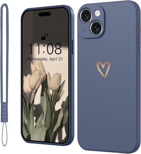 Mitetabo Hülle für iPhone 13 Handyhülle Gold Liebesher Silikon, iPhone 13 Case Mädchen Weich Slim Stoßfest Kratzfeste Süßes Gold Love Schutzhülle für iPhone 13 6.1 BlauGrau