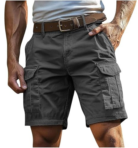Cargoshorts Herren Kurze Hosen mit Reißverschluss und Knopf Mehrere Taschen Männer Einfarbig Sommer Shorts Klassische geschnittene Sportshorts Outdoorhose