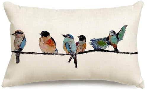 RABUSOFA Herbst Vogel Kissenbezug 30x50 cm Wassermalfarben Frühlingsdeko Sommerdeko Innen für Sofa Bett Saisonnal Zierkissenbezüge Outdoor Wohnaccessoires Wohnzimmer Deko