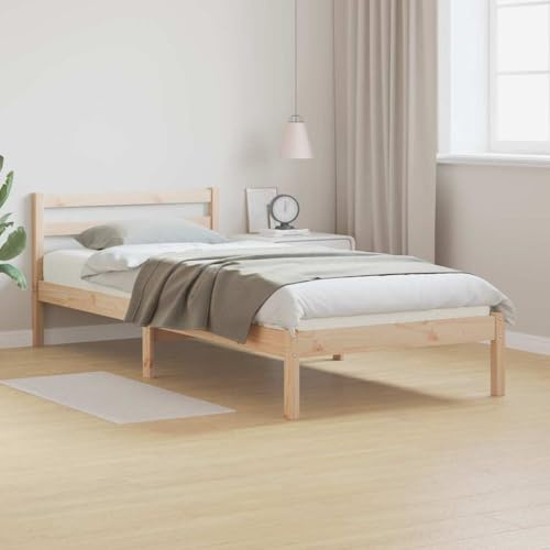 ACAGALA Massivholz Einzelbetten 80 x 210 cm, Bettgestell mit Kopfteil aus Kiefer, Kinderbett, Holzbett mit Lattenrost, Natur