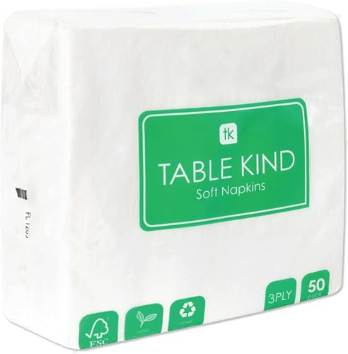Table Kind 50 x Weiche Weiße Servietten, hochwertige Servietten für Partys, Catering und den täglichen Gebrauch, FSC, nachhaltig und recycelbar, hergestellt in der EU | 3lagig | 33cm