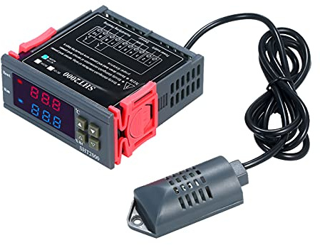 Digital Display Temperature Humidity Controller Thermostat Humidistat Thermometer Hygrometer with Integrated Sensor Probe Relay Output for Household Institutional Industrial Heatin